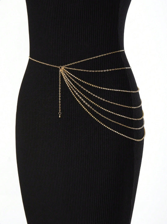 FB3328 2025 waist chain multi-layer diamond chain metal thin chain wave fringe pendulum chain waist chain body chain