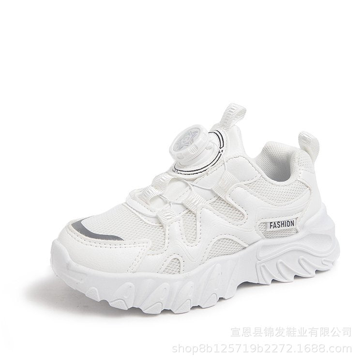 ZllKl Girls' Shoes Rotating Buttoned Shoes Gradient Color Breathable Mesh Surface Dad Shoes White Shoes Medium and Big Children Children Sneaker Tide