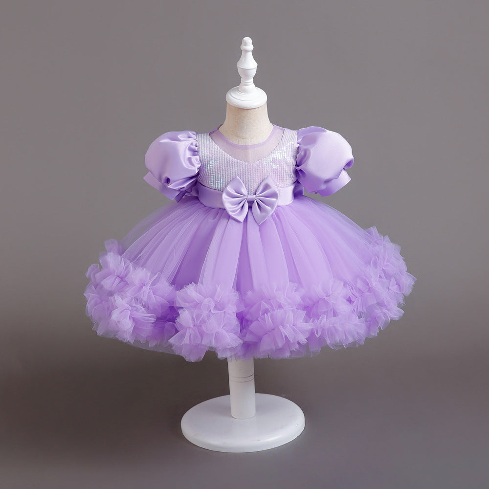 ZllKl Princess Dress Girl Tulle Tutu Flower Girl Wedding Dress Little Girl Catwalk Children Evening Dress Host Costume for Piano Performance
