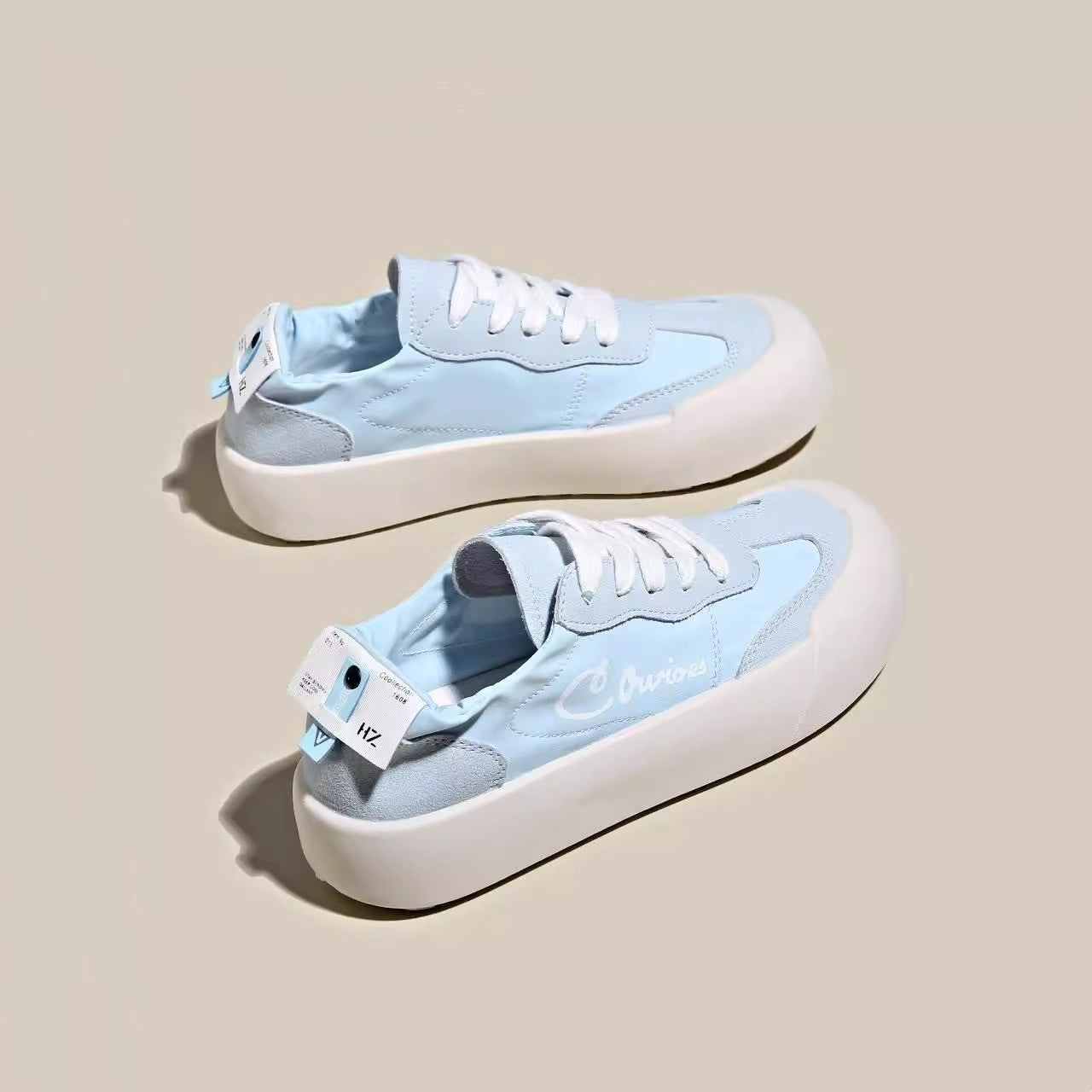 ZllKl Jingming Popular Platform German Training Shoes for Women Spring New Breathable Canvas Shoes Casual All-Match White Shoes Height Increasing