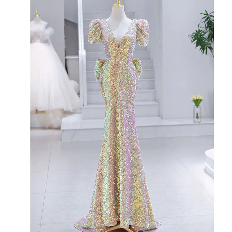 2025 Annual meeting evening dress women's 2025 new light luxury temperament sequined fishtail celebrity host long dress high sense slim fit