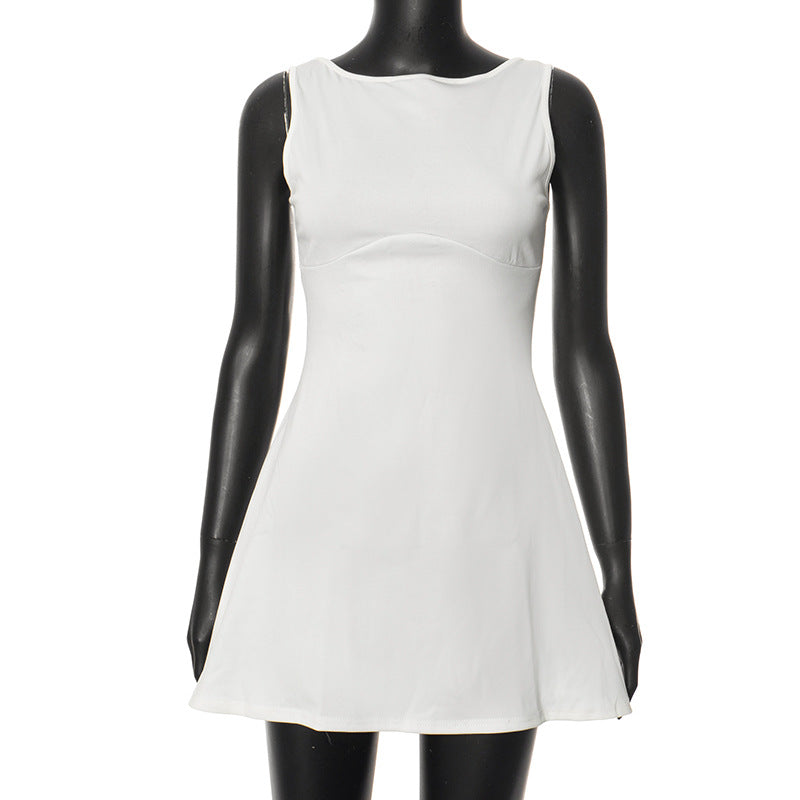 2025 Q24DS228 New women's clothing summer new solid color sleeveless backless slim high waist A-word short dress