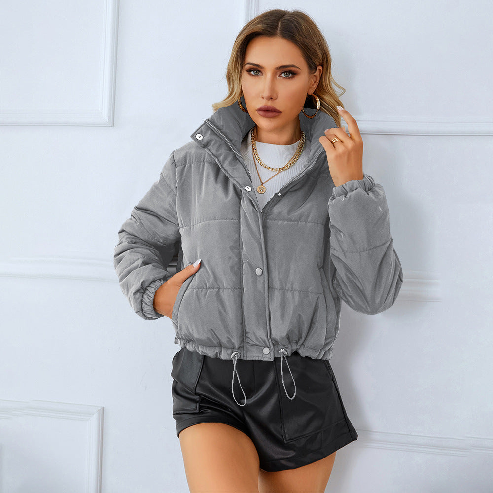 Cross-border autumn and winter new women's padded jackets, European and American style stand-up collar zipper button padded jackets, padded jackets, warm bread jackets, trendy