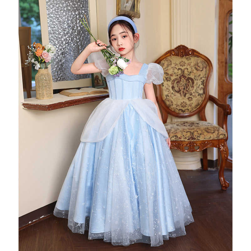 ZllKl Children's Dress Princess Dress High-End Birthday Blue Dress Western Style Girl Host Piano Playing Flower Girl Light Luxury