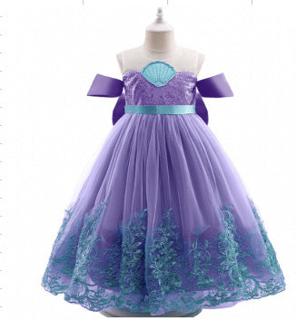 ZllKl Halloween Children's Costume Mermaid Mesh Sequins Shell Princess Dress Dress Girl's Dress Performance Costume