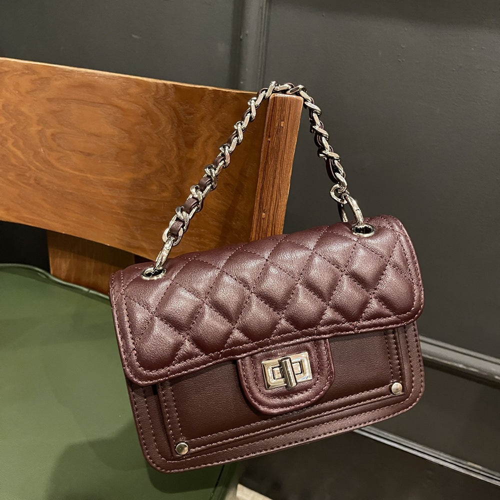 2025 Premium one-shoulder leather small bag Crossbody chain bag first-layer calfskin rhombus bag Small square bag 852