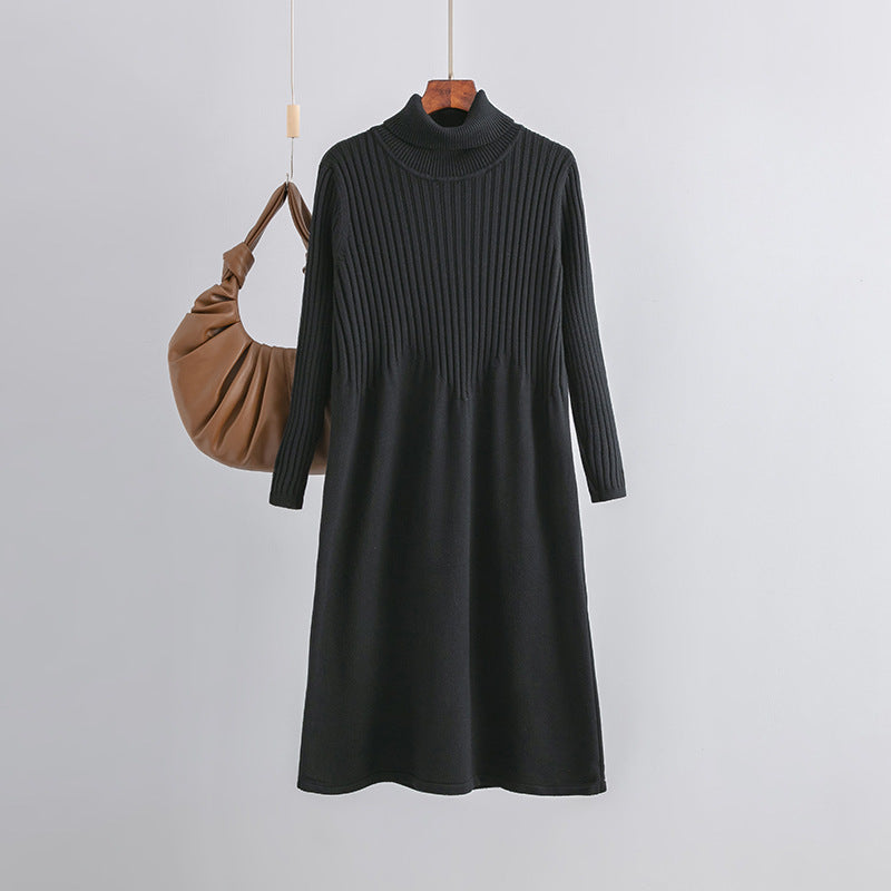 ZllKl Autumn and winter turtleneck thickened long knee sweater skirt women's New new base with loose knitted dress