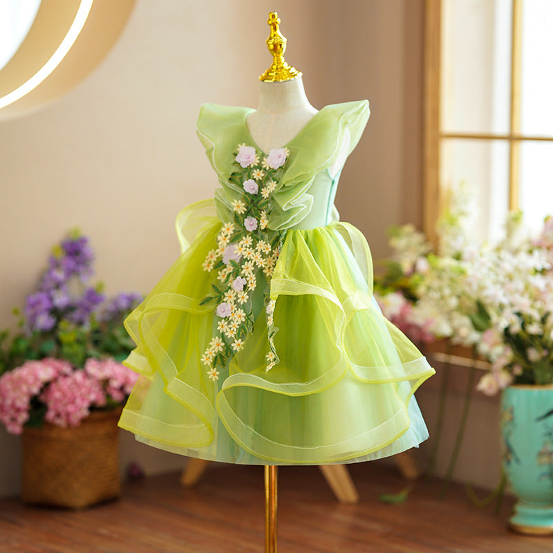 ZllKl Girl's Dress Princess Dress Pettiskirt Children's Catwalk Evening Dress Host Costume for Piano Performance Flower Girl Wedding Dress