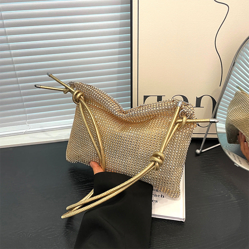 ZllKl Diamond Studded by Hand Crystal Bag Metal Sequins Full Diamond Rhinestone Bag Dumpling Bag Underarm Bag High Sense Rhinestone Bag for Women