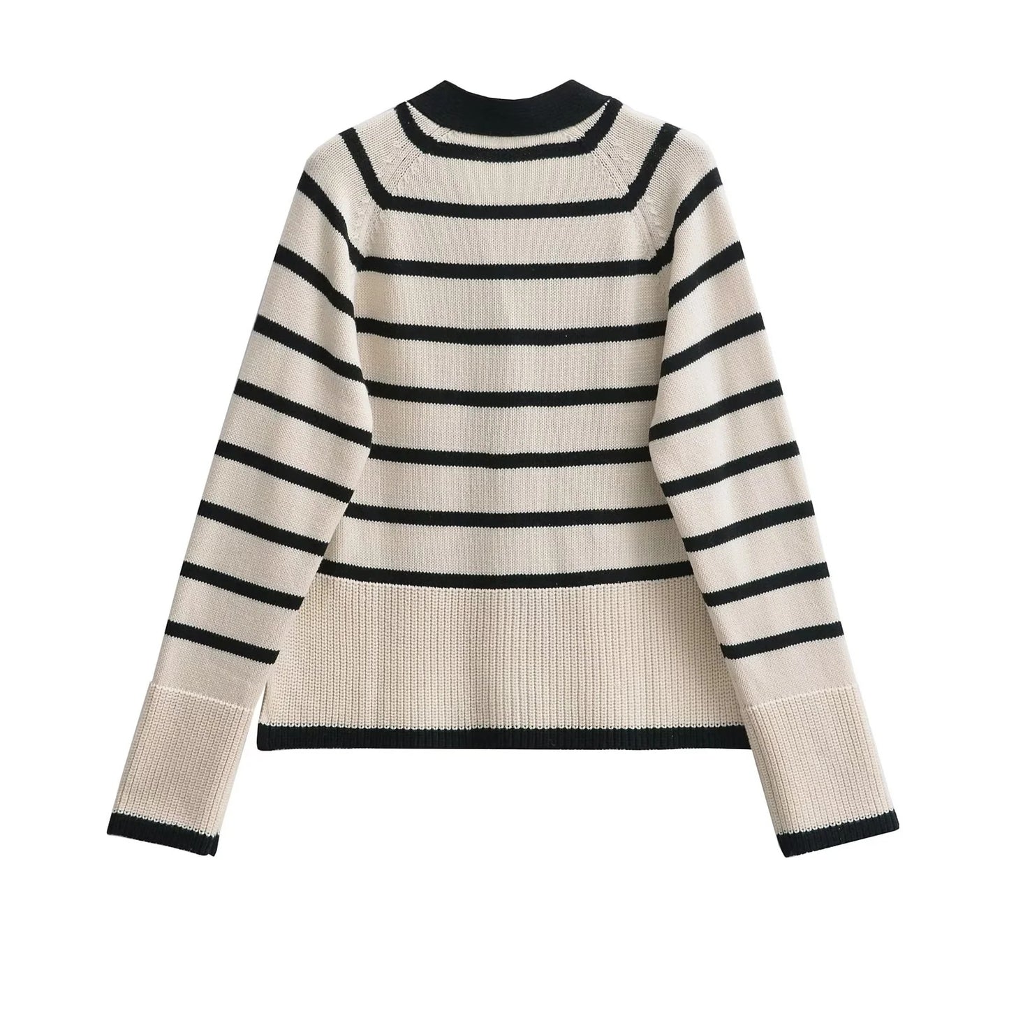Hot trade fashion women's clothing winter new V-neck striped single-breasted knitted sweater 8205