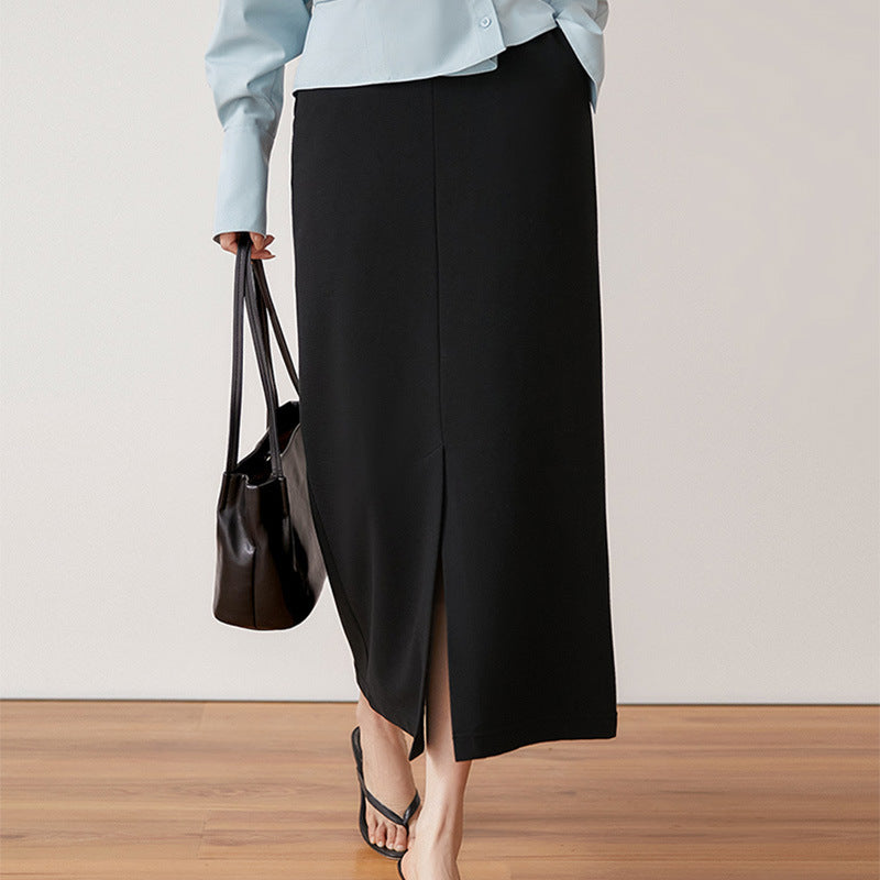 2025 Premium temperament Front split skirt, straight skirt, black and gray long skirt spring and autumn women's clothing