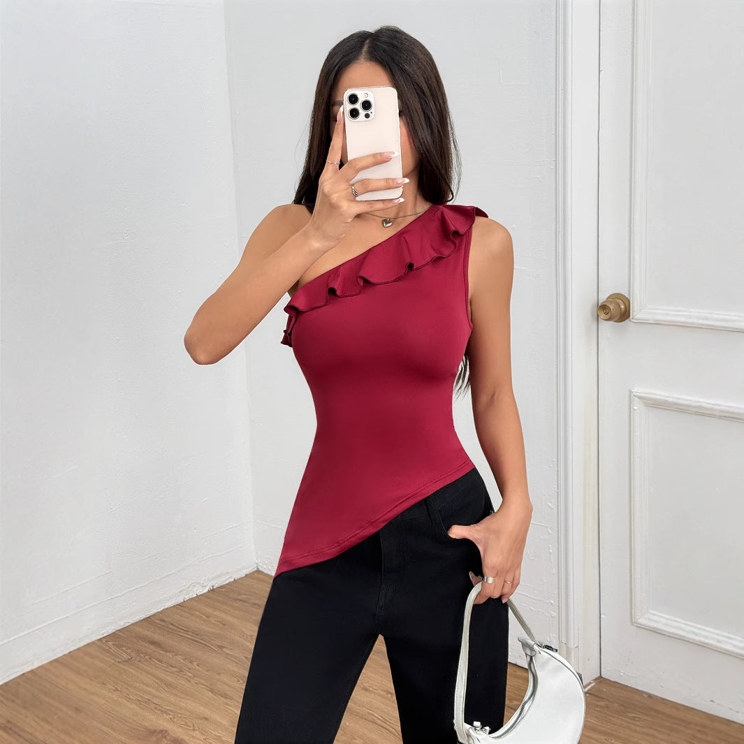 spring and summer new New women's clothing sexy pure desire unilateral sling vest small machine off-the-shoulder top