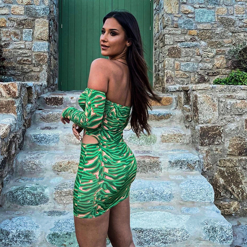 2025 Q23DS749 women's clothing spring New new long-sleeved tube top backless printed pullover hip-wrapped short dress