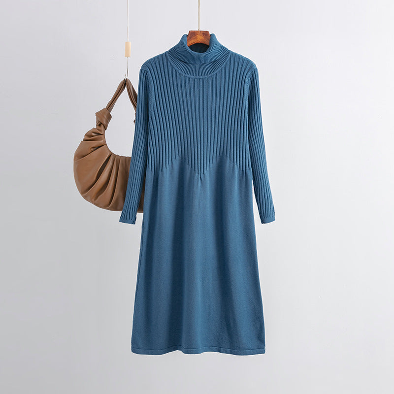 ZllKl Autumn and winter turtleneck thickened long knee sweater skirt women's New new base with loose knitted dress