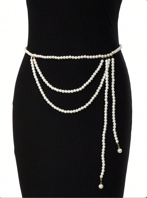 MW3319 2025 waist chain simple personality wavy fringe pendant double side pendulum chain waist chain waist decoration
