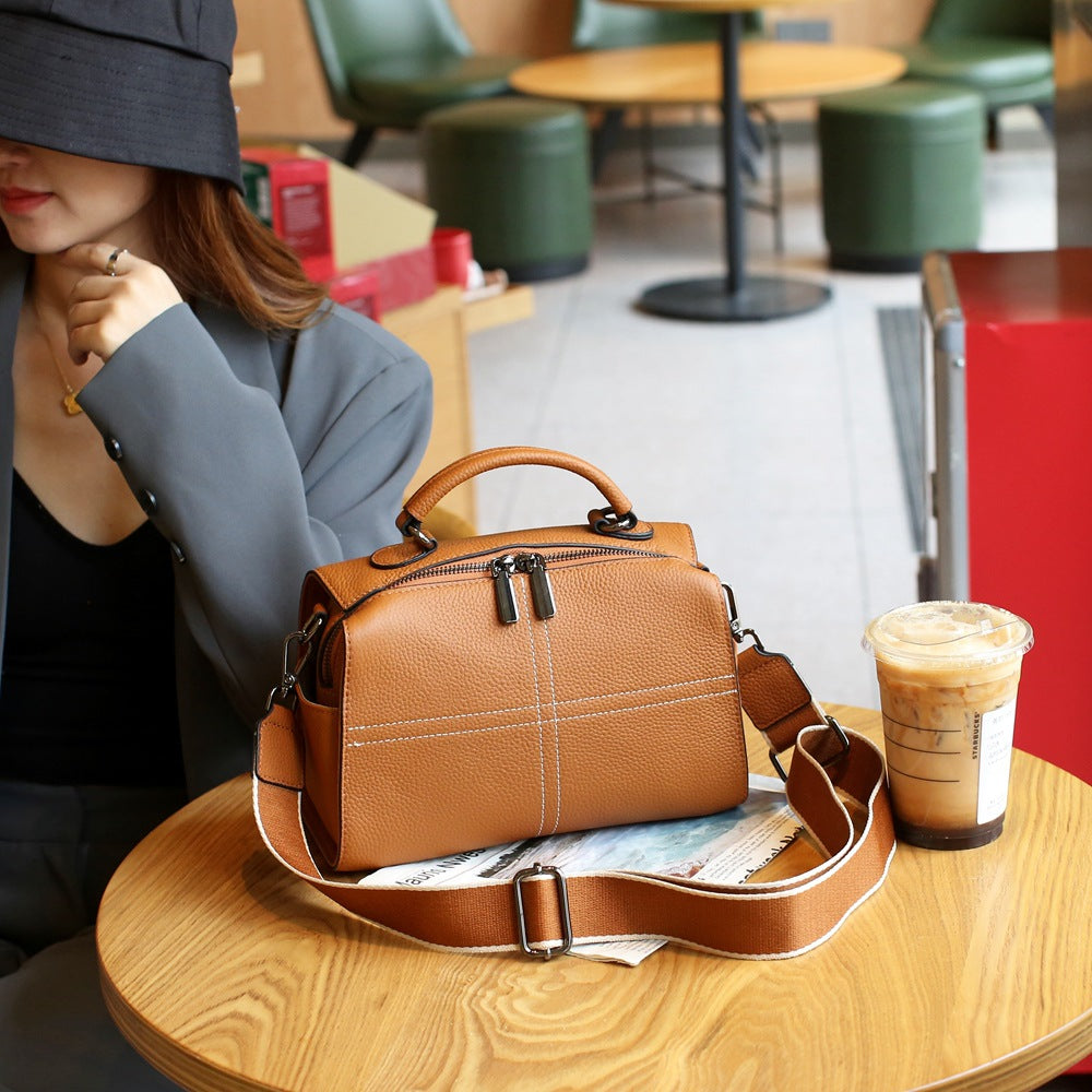 Boston bag genuine leather women's bag New new versatile handbag fashion first layer cowhide shoulder messenger bag 6621
