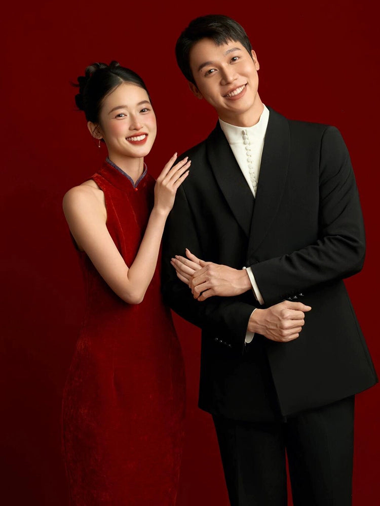 New Chinese cheongsam evening dress red neck high-end morning robe bride engagement wedding niche return toast dress