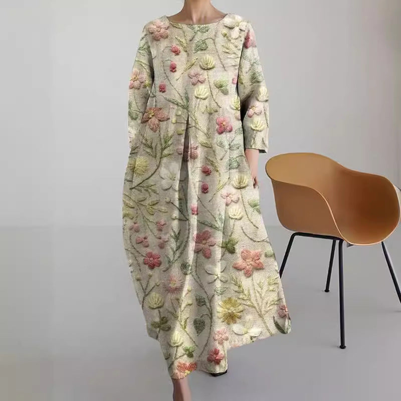 ZllKl Cross-Border Summer New European and American Women's Clothing Loose round Neck Fashion Advanced Short Sleeve Printing Dress