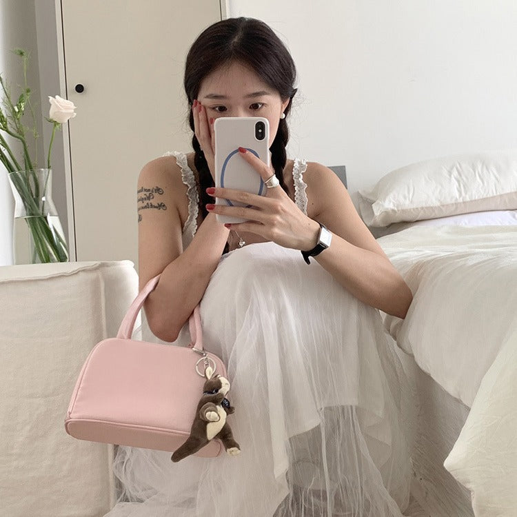 ZLLKL 2025 Korean version of niche temperament silk pink ballet handbag summer trendy handbag pillow bag women's bag