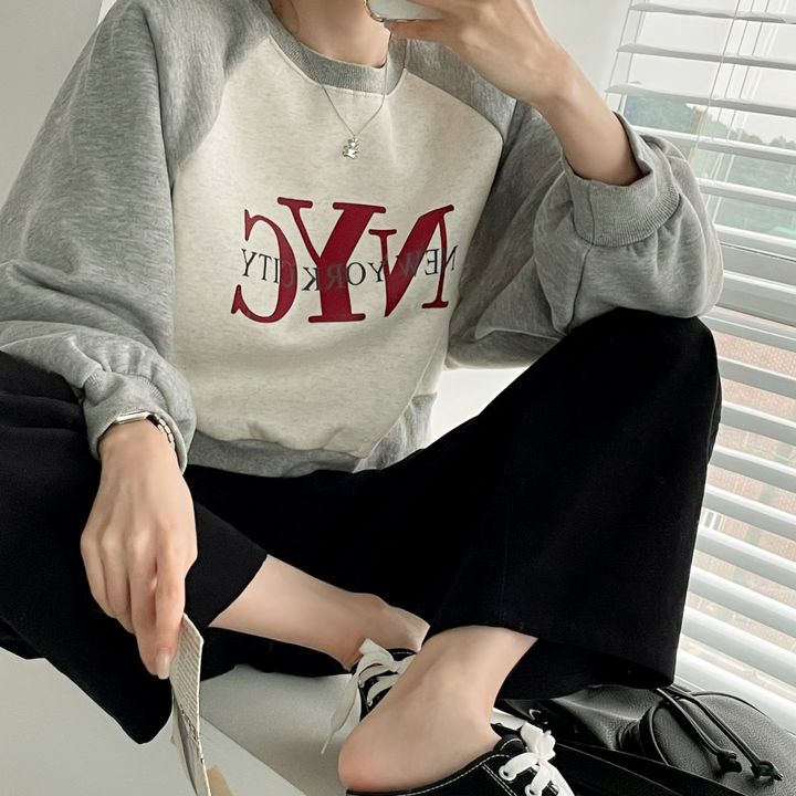 ZLLKL 2025 Sweater women's splicing short new Korean version niche women's clothing loose autumn and winter thickened velvet top