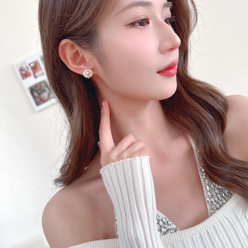 2025 S925 silver needle simple small exquisite earrings retro elegant temperament rose baroque freshwater pearl stud earrings