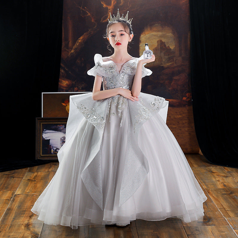 ZllKl Children's Dress Princess Dress Girls Costume for Piano Performance High-End Trailing Host Evening Dress Model Catwalk Dress