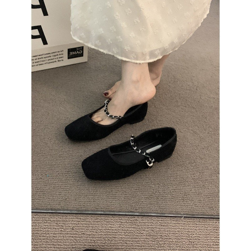 2025 pink chain gentle Mary Jane single shoes women's popular spring and autumn skirt ballet temperament evening shoes