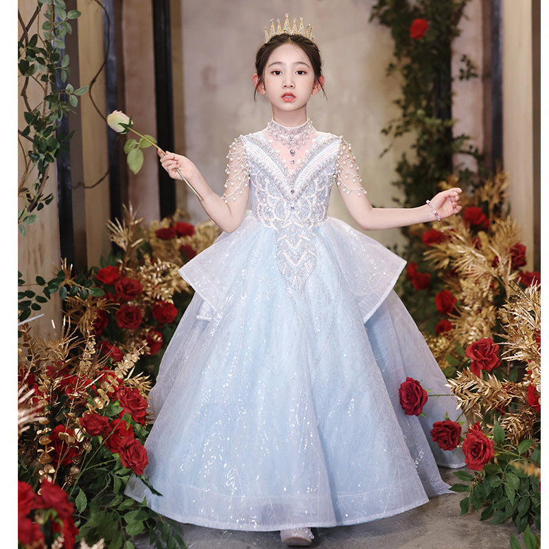 ZllKl Girl's Host Evening Dress Princess Dress Children's Catwalk Trailing Flower Girl Piano Performance Costume High-End Affordable Luxury