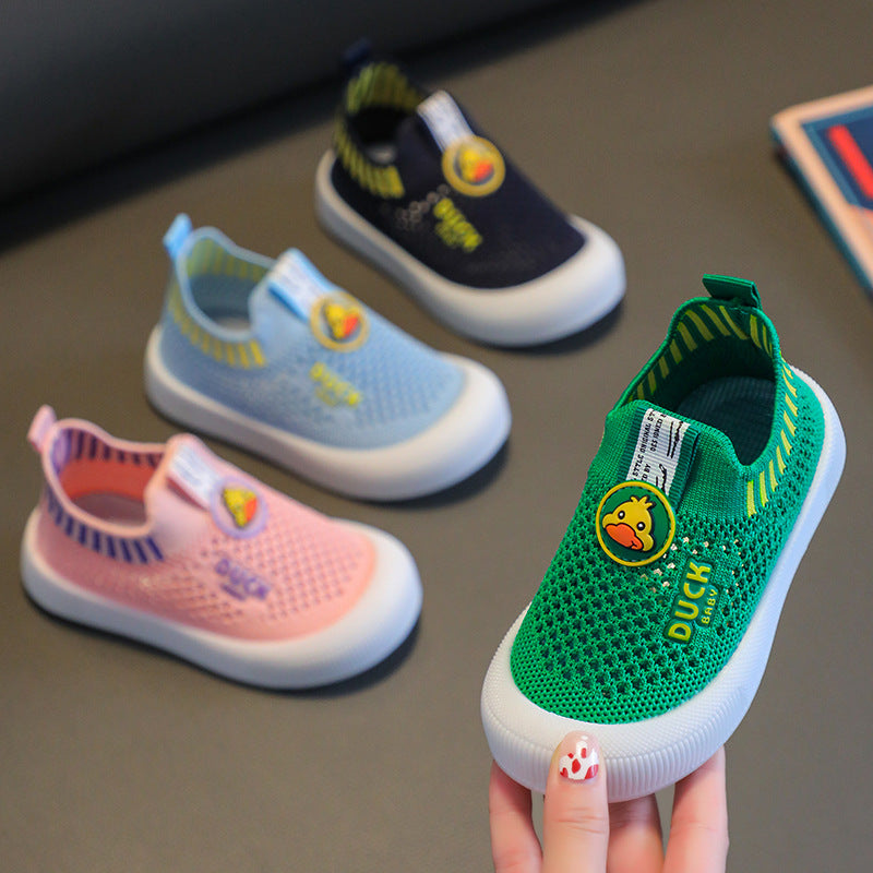 ZllKl Spring and Summer Children's Breathable Mesh Shoes Non-Slip Flying Woven Shoes Soft-Soled Shoes for Baby Slip-on Casual Shoes