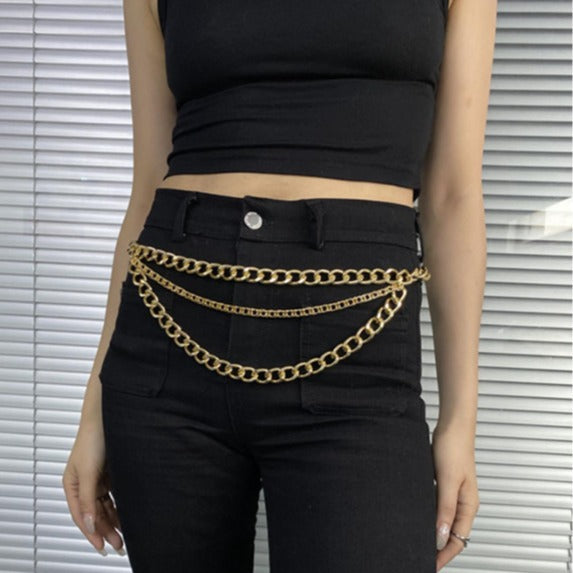 3560 2025 waist chain high-end luxury high-quality metal chain connected multiple wave waist chain waist jewelry