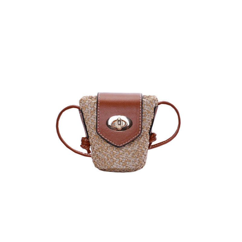 ZllKl Niche Designer Bag New Fashion All-Match Trendy Straw Crossbody Beach Bag Small Size Earphone Bag