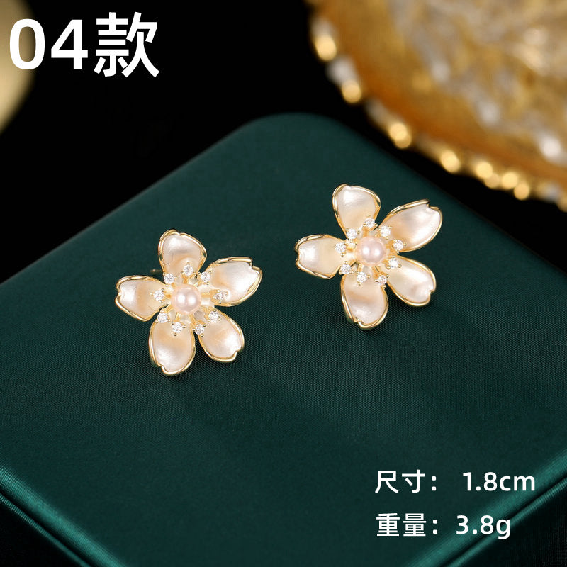 2025 S925 silver needle flower series earrings niche design earrings Korean version super fairy simple temperament camellia stud earrings