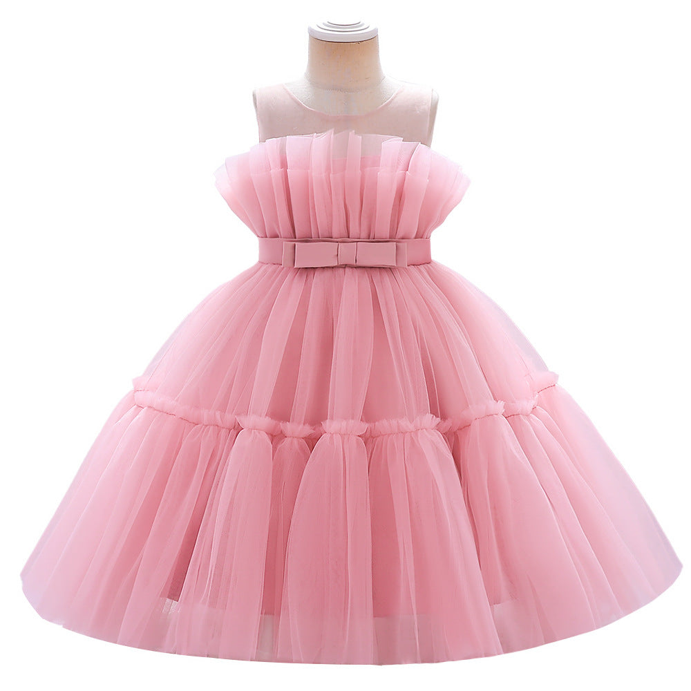 ZllKl One Year Old Celebration Dress Foreign Trade New Popular Girls Color Matching Pettiskirt Cake Dress Children's Dress