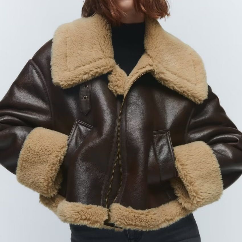 European and American wholesale autumn and winter new women's clothing casual imitation leather versatile double-sided short jacket