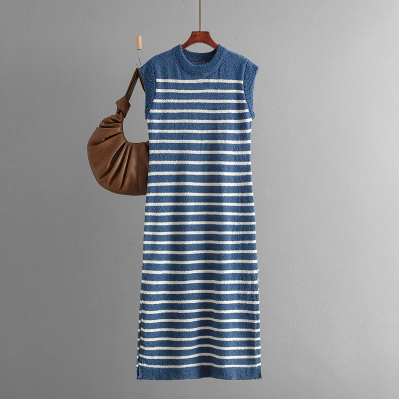 ZllKl New summer new slim-fit intercolor women's knitted sweater striped long dress fashion dress