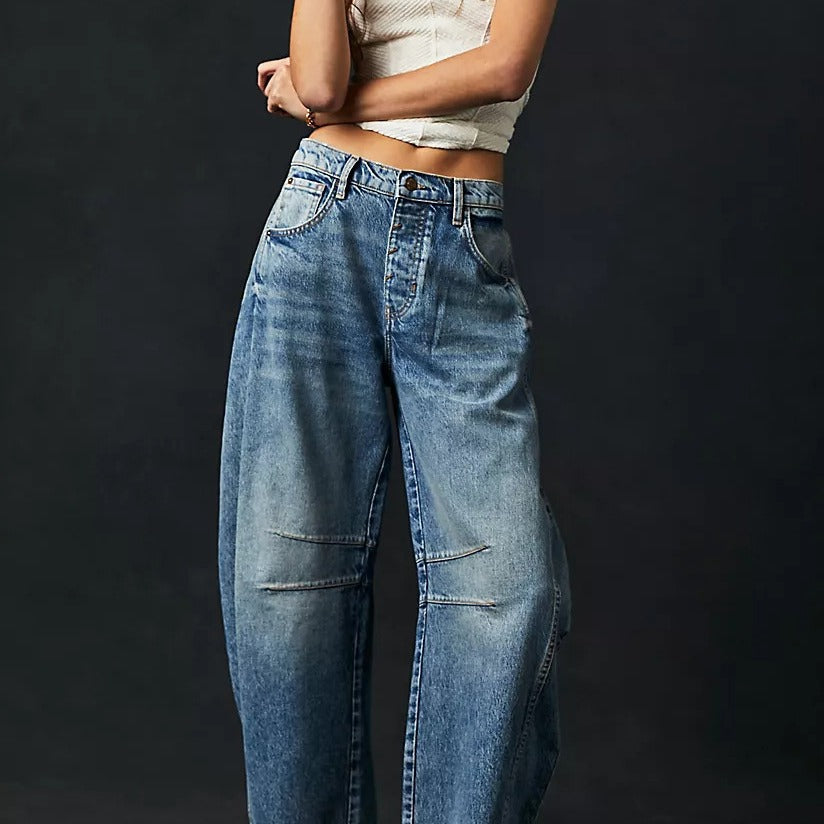 In Stock 2025 Best Seller in Europe and America in Stock Wide Leg Loose Jeans Women's Washed Denim K306