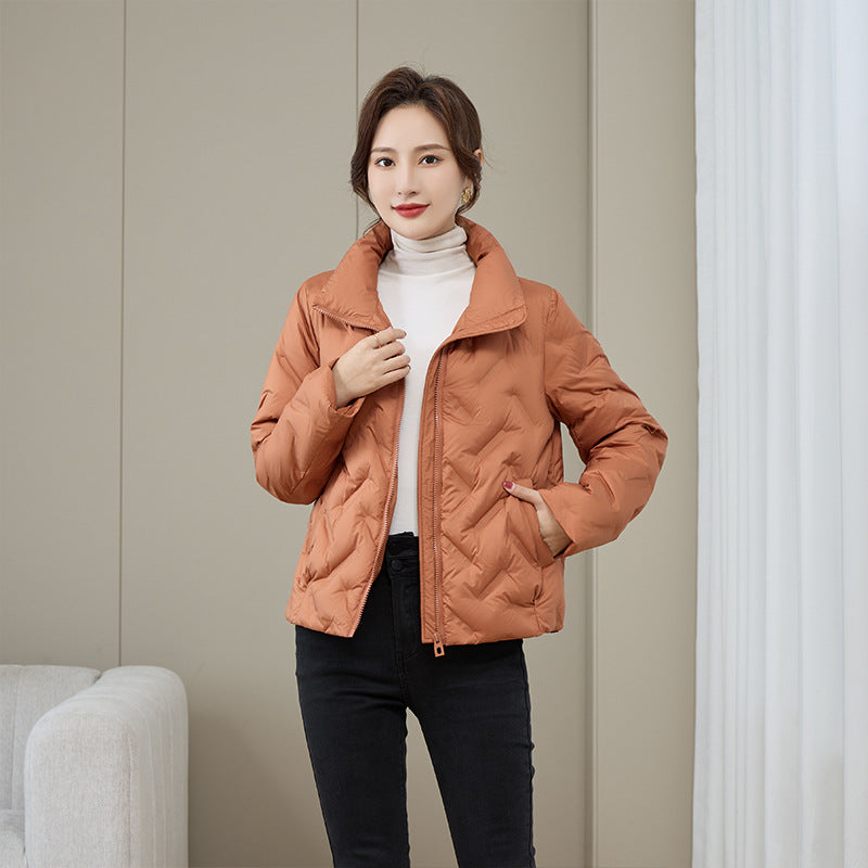 Down jacket women's light casual stand-up collar small short winter silhouette temperament white duck down thin cotton-padded coat