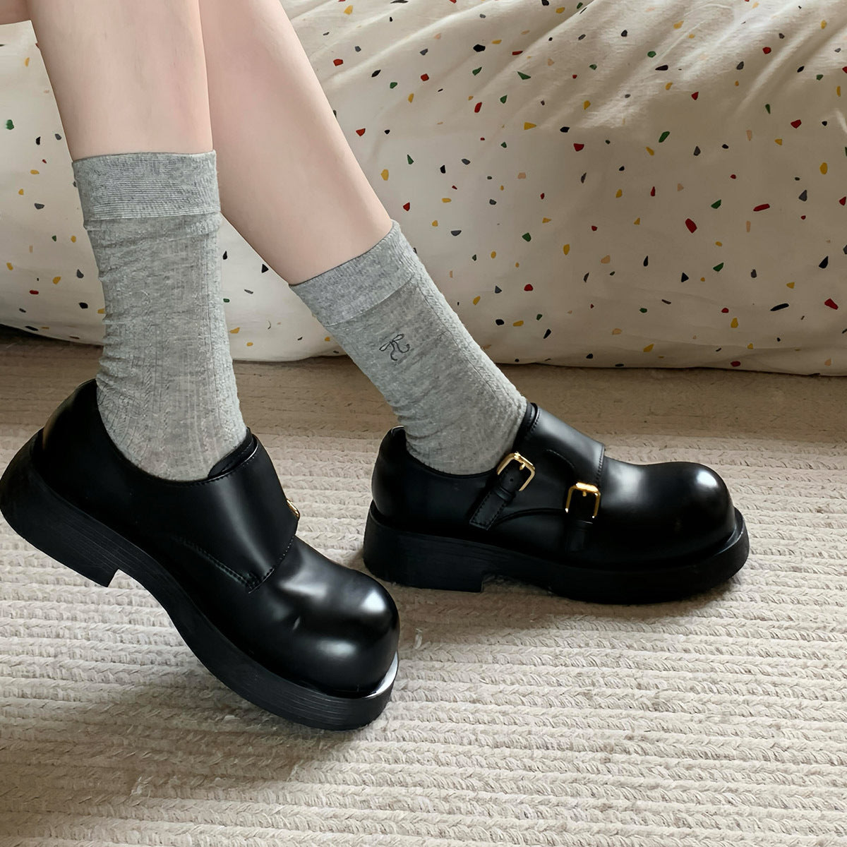 2025 Small man thick-soled heightened deep-mouth single shoes women's round head one-pedal small leather shoes college style jk uniform shoes