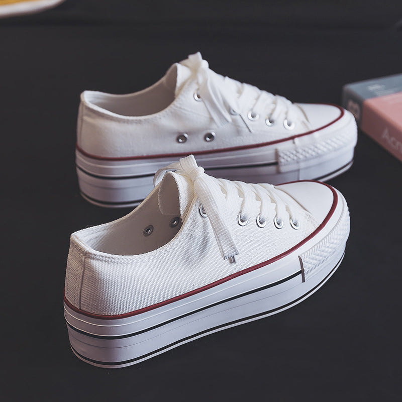 ZllKl Thick Bottom Height Increasing Canvas Shoes Female Spring New Klein Blue Red Fashion Leisure Platform Basic Board Shoes