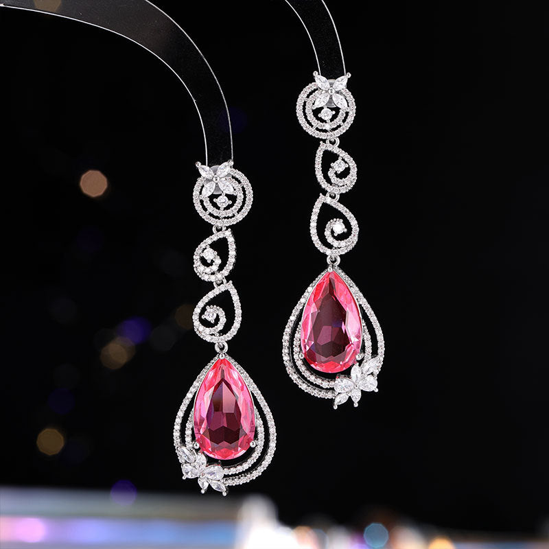 2025 Premium retro water drop earrings exquisite dinner dress silver needle earrings light luxury heavy industry micro zircon earrings