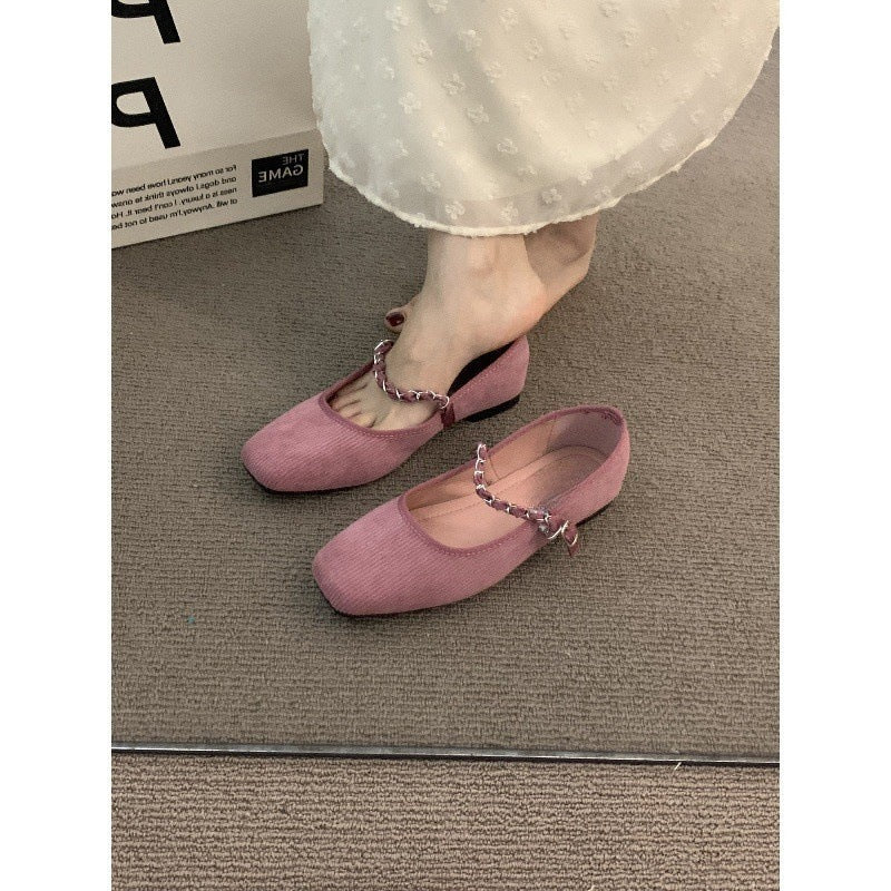 2025 pink chain gentle Mary Jane single shoes women's popular spring and autumn skirt ballet temperament evening shoes