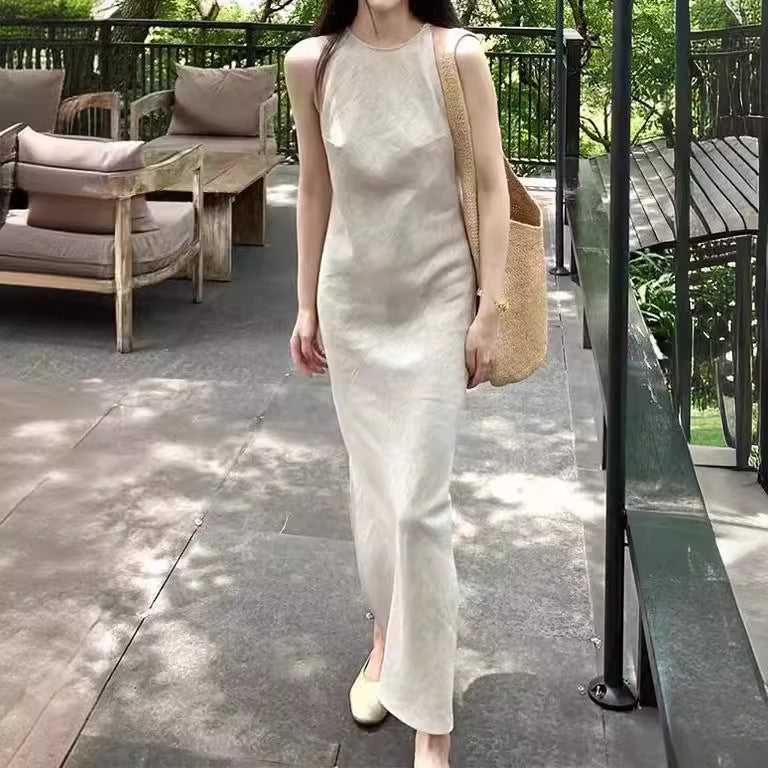 2025 Spot new Chinese style cold sense sleeveless dress women's popular summer new niche temperament long back