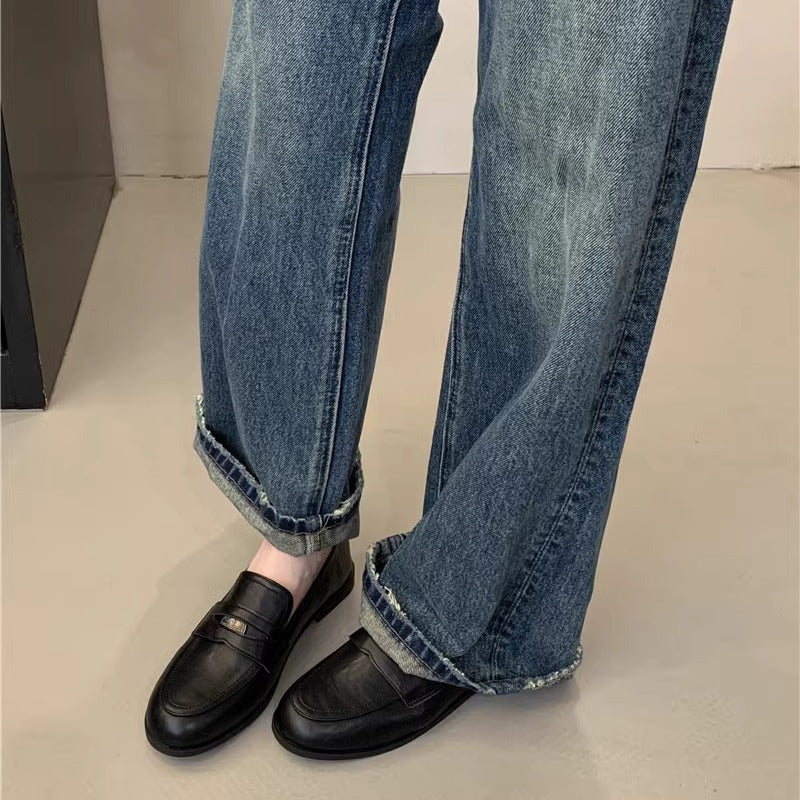 2025 Retro loafers women's popular new Korean version retro gold coins British style college small leather shoes black work shoes