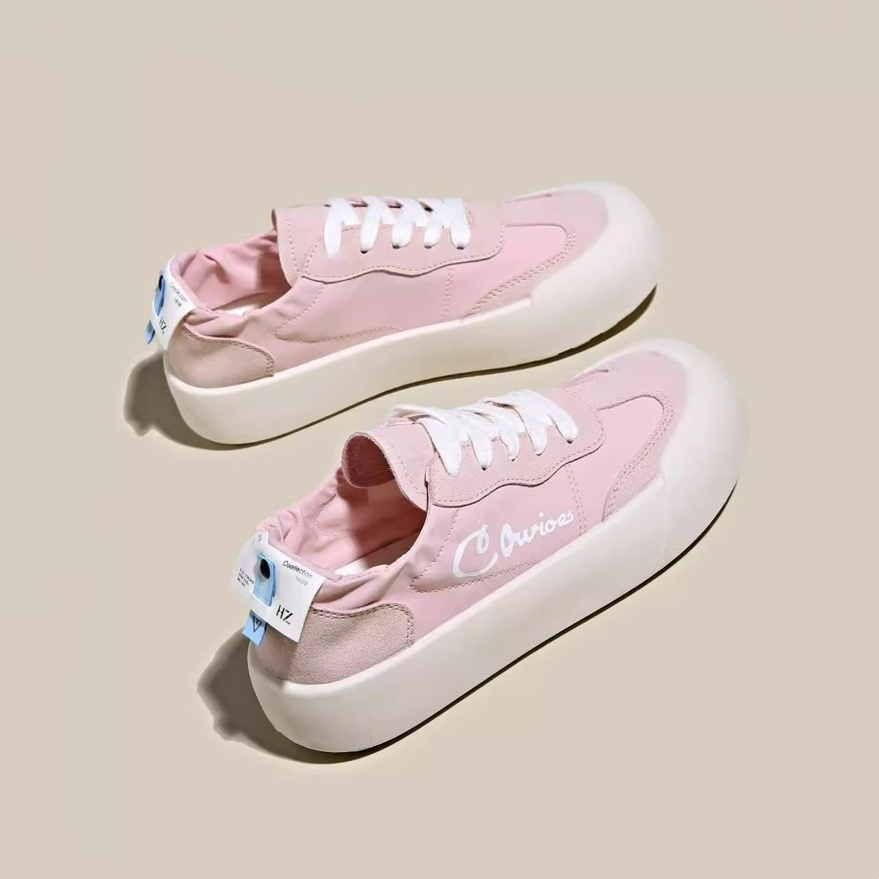 ZllKl Jingming Popular Platform German Training Shoes for Women Spring New Breathable Canvas Shoes Casual All-Match White Shoes Height Increasing