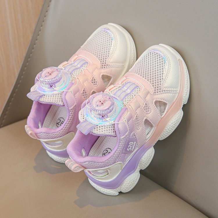 ZllKl Girls' Shoes Summer New Rotating Buckle Single Mesh Children's Net Red Frame Shoes Middle and Big Children Girls' One Piece Dropshipping