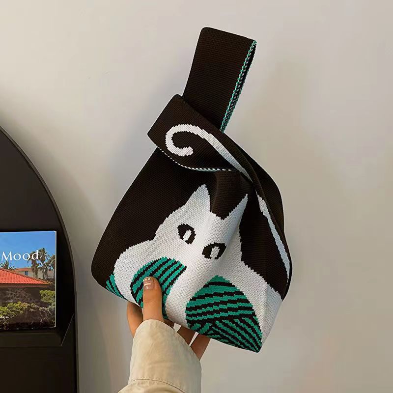 ZllKl Knitted Bag with Hand Gift Bag Handbag Rabbit Hand Bag Ins Large Capacity Gift Bag Small Handbag Wrist