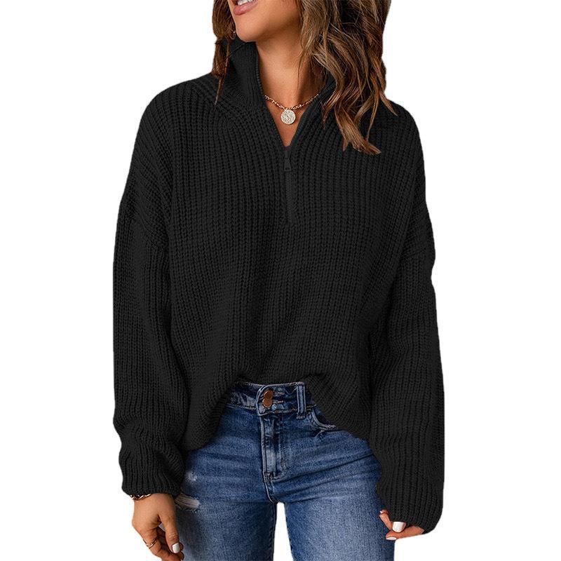 autumn and winter TEMU European and American women's clothing cross-border new zipper turtleneck regular sweater top women