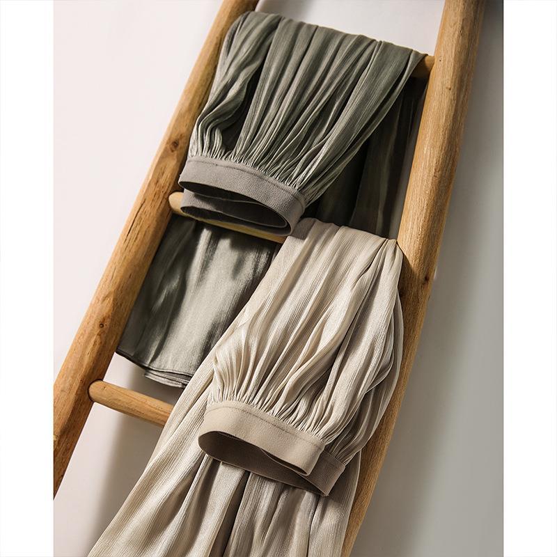 2025 Flowing silk strand milk pearlescent skirt summer women's long A-shaped big swing skirt