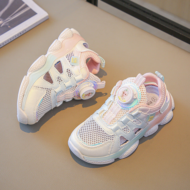 ZllKl Girls' Shoes Summer New Rotating Buckle Single Mesh Children's Net Red Frame Shoes Middle and Big Children Girls' One Piece Dropshipping