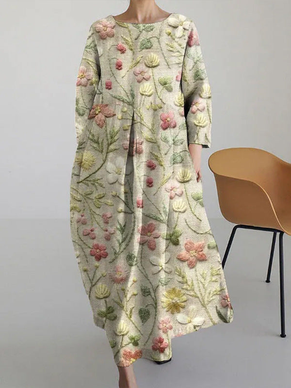 ZllKl Cross-Border Summer New European and American Women's Clothing Loose round Neck Fashion Advanced Short Sleeve Printing Dress